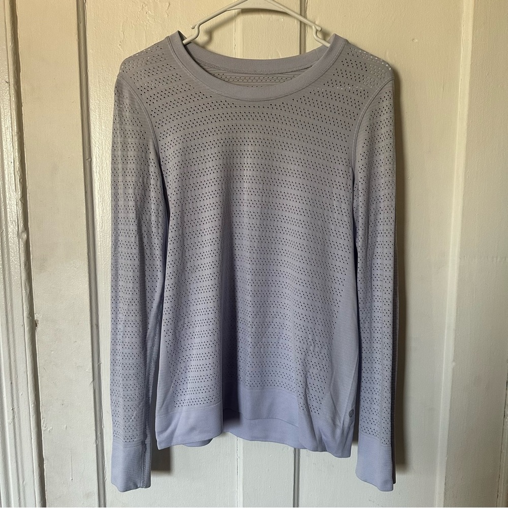 Lululemon Light Purple Long Sleeve Workout Shirt with Tiny Hole Design